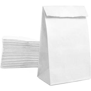 Paper Lunch Bags 50 Count Large White Lunch Bags Kraft White Paper Bags 8LB White Lunch Sacks Strong for Small Business