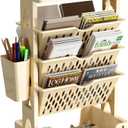 5-Tier Rolling Book Cart, Movable Storage Book Rack Bookcase, Removable Kids Rolling Bookshelf Rolling Utility Cart with Lockable Casters For Living Room Classroom Study Office Kitchen Bedroom(Khaki)