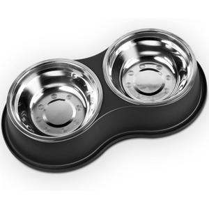 Epetslove Dog Bowls Large Double Dog Water and Food Bowls Stainless Steel Bowls with Non-Slip Resin Station, Pet Feeder Bowls Food Dish for Small Medium Large Dogs Cats