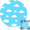 Tingjoo 7.2 ft Round Arch Backdrop Cover Blue Sky White Clouds Birthday Party Supplies Cartoon Story Story Birthday Decorations for Baby Kids Shower Decorations Photo Props Cosplay Wedding