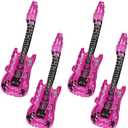 Pink Cool Rock Disco Guitar Balloon, 4 Pack Musical Instrument Guitar Shaped Aluminum Foil Balloons With Bell For Baby Shower Birthday Music Theme Wedding Singer Party Decoration Supplies