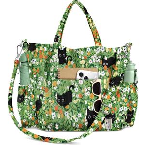 Miss Adola Crossbody Corduroy Tote Bag for Women, Large Tote Bag with Multi-Pockets and Zipper for Travel Work