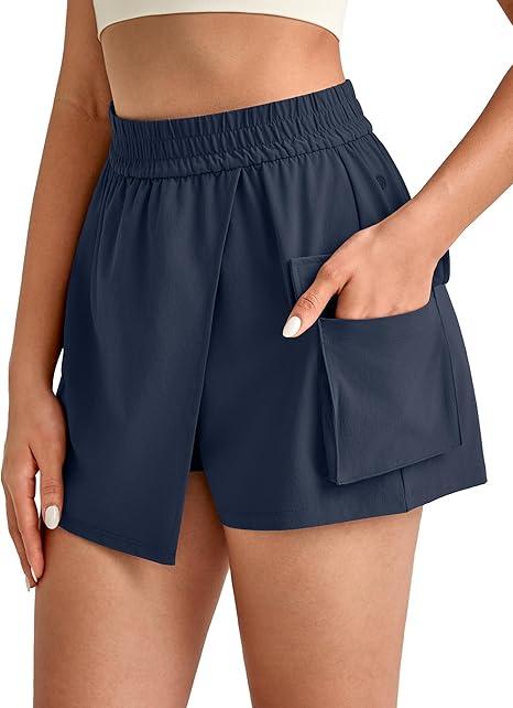 G4Free Hiking Shorts for Women with Cargo Pockets Wrap Skirts Wide Leg Tennis Skorts for Travel Dressy Casual, S