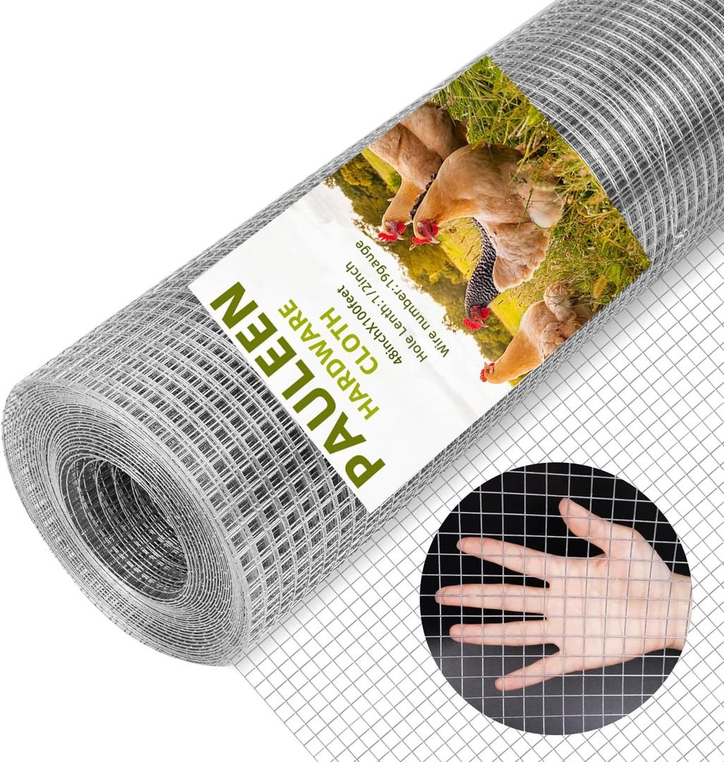 1/2 Inch 19 Gauge Hardware Cloth, 48" x100' Double-Layer Hot-Dip Galvanized After Welding, Heavy-Duty Chicken Wire,Rabbit/Garden Fence Mesh Roll - Durable Welded Poultry Netting, Tree Guard