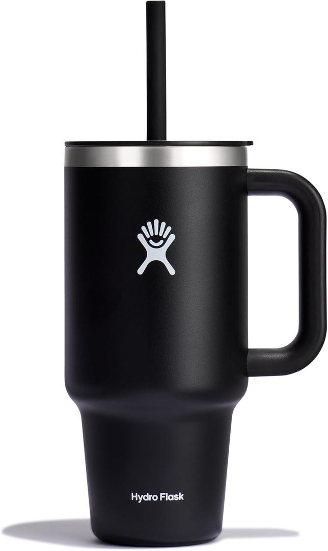 Hydro Flask Travel Tumbler with Handle, Lid and Straw - Insulated Stainless Steel in 32 Oz Black