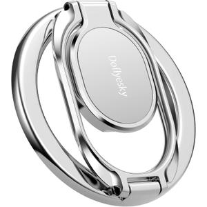 Doflyesky Magnetic Phone Grip Holder Kickstand, Gym Double Adjustable Finger Ring Grip and Stand, Compatible with PopSockets MagSafe Ring Removable for iPhone (Silver)