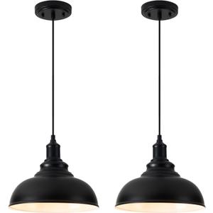 2 Pack Farmhouse Pendant Light Black Pendant Lights Kitchen Island Industrial Adjustable Hanging Barn Lamp Pendant Lighting Over Island Sink Light Fixtures
