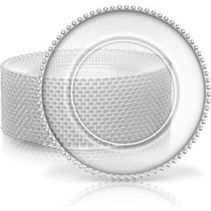 Zopeal 18 PCS Clear Charger Plates with Beaded Rim 13 Inch Plastic Round Charger Plates Bulk for Dinner Decorative Home Kitchen Party Wedding Tabletop Decor(Silver)