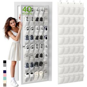 Unjumbly Over the Door Shoe Organizer with 40 Large Breathable Mesh Pockets, Space Saving Shoe Holder, Hanging Shoe Rack for Entryway Bedroom Closet Storage (White, 40 Pockets)