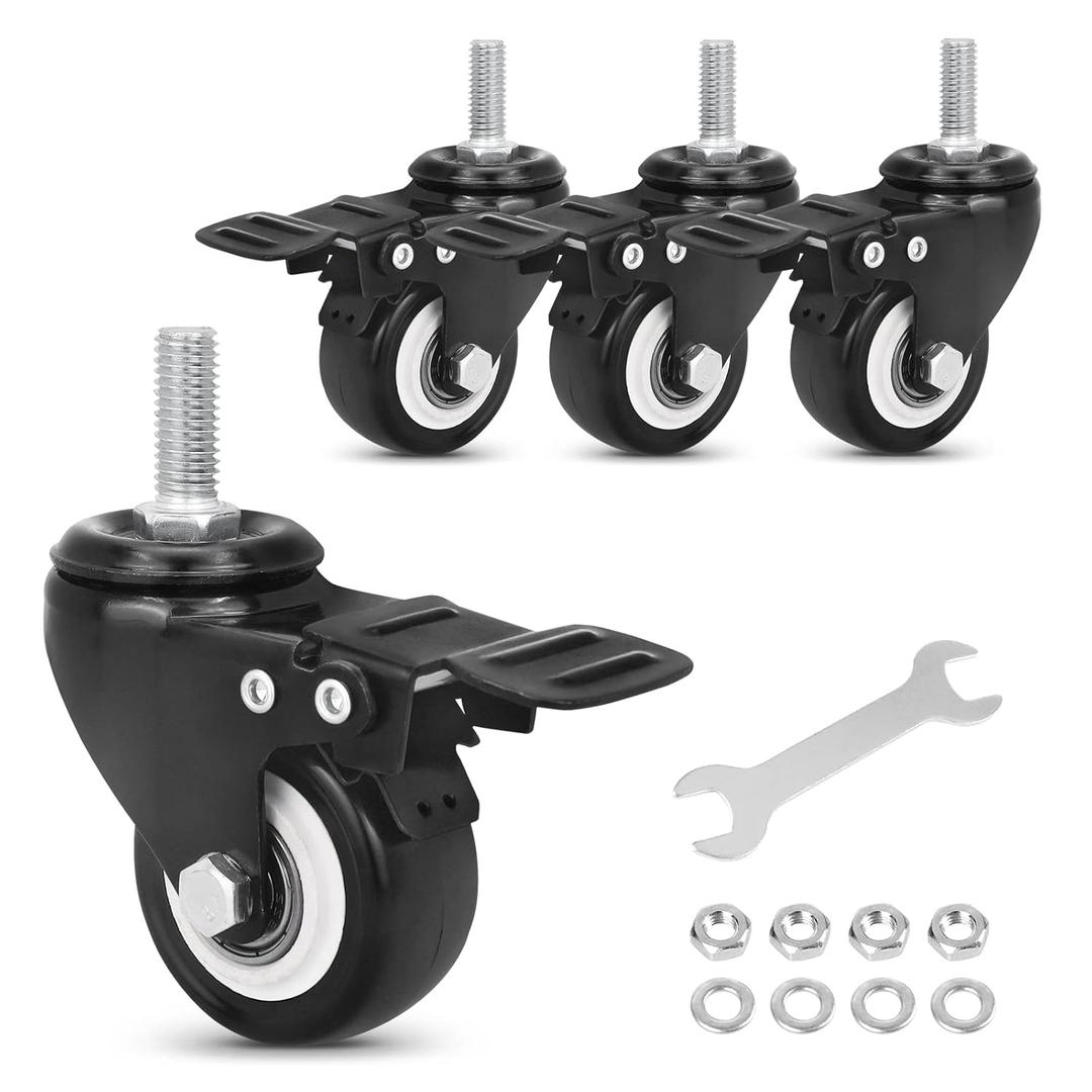 2" Stem casters Set of 4 Heavy Duty Inch Threaded Stem 3/8"- 16 x 1 casters Wheels with Locking Furniture casters Swivel Castors with Brakes 500Lbs