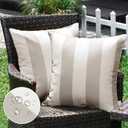Western Home Pack of 2 Outdoor Waterproof Striped Throw Pillow Covers Beige Grey Decorative Pillowcases Garden Modern Cushion Cases for Patio Tent Balcony Couch Sofa 18x18 Inch (Sand and White)