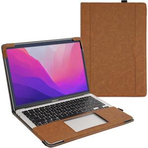 TYTX Compatible with MacBook Air 13 Inch Leather Case, for Model A2337 M1 A2179 A1932 2018-2021 Retina Display Touch ID, PU Leather Laptop Case with Pocket for Papers and Pen Holder, Brown