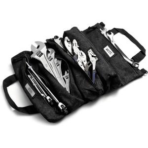 Official Voyager Tool Roll Bag - Easy to Carry 5-Pocket Roll Up Tool Bag - Durable 20oz Canvas, Rust-Proof YKK Zippers & Secure Buckle - A Gift for Dads, Mechanics, Electricians & Hobbyists | Black