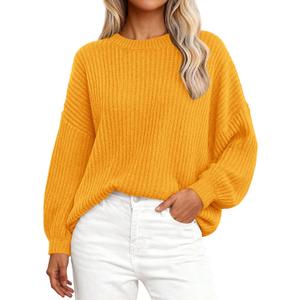 PRETTYGARDEN Fall Sweaters for Women 2026 Fashion Long Sleeve Casual Ribbed Knit Winter Clothes Pullover Jumper Tops (Yellow, L)