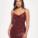 Popilush Sequin Cowl Neck Sculpting Mini Dress, Sparkle Red, XL