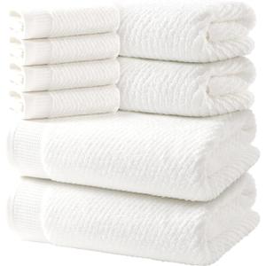 REDKISS Luxury Bath Towel Set of 8, 100% Cotton Bathroom Towels Set with 2 Bath Towels, 2 Hand Towels, 4 Washcloths, Ultra Soft Highly Absorbent Towels for Bathroom, Gym, Hotel, Spa, White