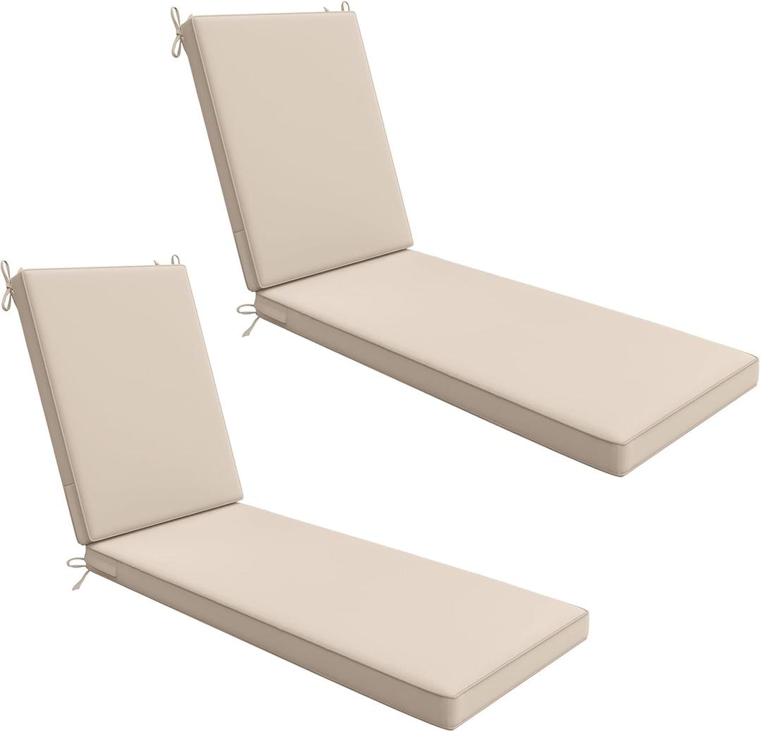AAAAAcessories Outdoor Chaise Lounge Cushions, Waterproof, Fade-Resistant Patio Furniture Replacement Cushions, 80" x 26" x 3", Set of 2, Beige