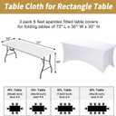 Fixwal 3 Pack White Table Cloths Rectangle 6FT, Tablecloths Rectangular Stretch Spandex Fitted Table Covers 6FT for Party, Trade Show, Banquet, Wedding, Buffet, Graduation Decoration