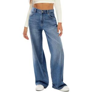 HDLTE Women Wide Leg Jeans High Waist Baggy Jeans Loose Boyfriend Jeans Denim Pants Y2K Blue XL