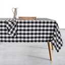 Gingham Check Tablecloth, 100% Cotton, 60x102 Inch, Black and White, Durable Table Cover for Rustic Kitchen Decor, Picnics, BBQ, Dining Room, Indoor and Outdoor Use, Black White