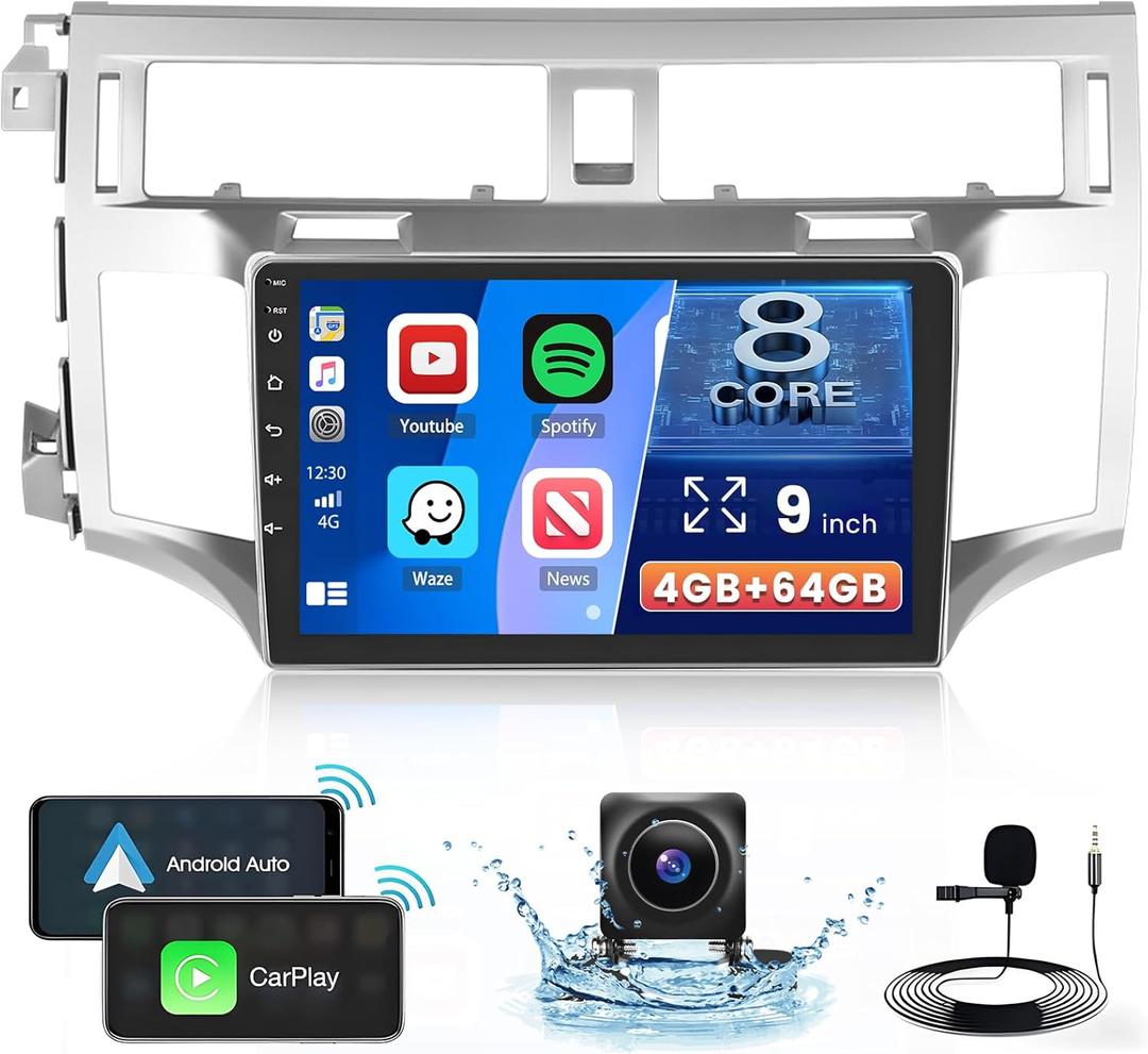 [8 Core 4G+64G] Android 15 Car Stereo for Toyota Avalon 2005-2010 with Wireless Carplay Android Auto, 9 Inch HD Touch Screen with GPS WiFi Bluetooth5.0 FM/RDS Radio EQ DSP 59UI SWC