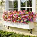 SHareconn 24 Bundles Artificial Flowers for Outdoors, Faux Plants Fake Silk Colorful Daisy Eucalyptus Lavender, UV Resistant for Outside Home Porch Patio Spring Decor, RedRosyPurpleYellowPinkWhite