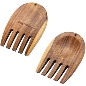 Muso Wood Acacia Salad Hands, Wooden Salad Tongs for Serving Salad Mixes, Set for Serving Salad Fruit on Your Kitchen Counter, 5.12" x 3.62" x 0.39", One Pair