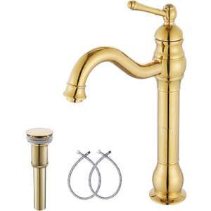 GGStudy 360 Swivel Single-Handle One Hole Bathroom Vessel Sink Faucet Matching Pop Up Drain Polished Gold Farmhouse Vanity Faucet GGStudy 360 Swivel Single-Handle One Hole Bathroom Vessel Sink Faucet Matching Pop Up Drain Polished Gold Farmhouse Vanity Faucet