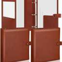 ReliThick 2 Pcs Vintage Leather Binder 3 Ring 2" Round Rings Holds 8.5"x11" Paper Letter Size Brown Binder with Snap Closure Interior Pockets Office Business Organizer