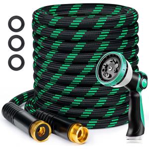 Garden Hose 50FT, Ultra Lightweight Flexible Water Hose with 10-Function Spray Nozzle, Kink-Free and Leak-Proof Design, Non-Expandable, Outdoor Hose for Yard, Lawn, Car Wash (Green)