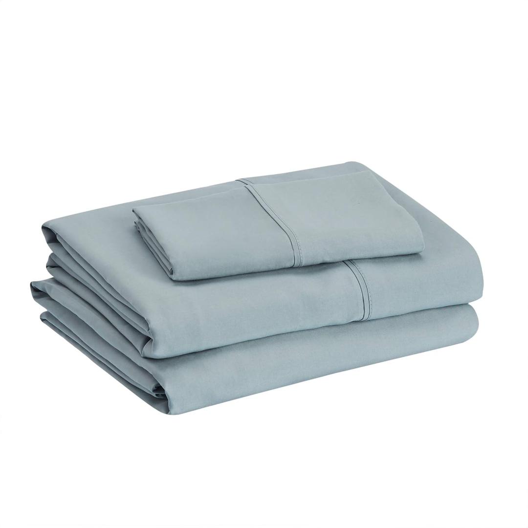 Amazon Basics Lightweight Super Soft Easy Care Microfiber 3 Piece Bed Sheet Set with 14-Inch Deep Pockets, Twin XL, Spa Blue, Solid