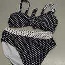 RoseSeek Women's 2 Piece Polka Dots Bikini Sets Color Block Trap Swimsuits Tie Back Tops and High Waisted Panties, Medium, Black and White
