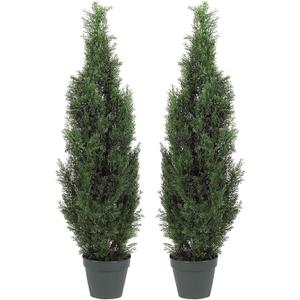 Two Pre-Potted 3' Artificial Cedar Topiary Outdoor Indoor Tree (Green*2)