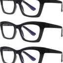 SIGVAN 6 Pack Oprah Style Reading Glasses Blue Light Blocking Square Computer Spring Hinge Readers for Women Men (3 Black, 2.75 x)