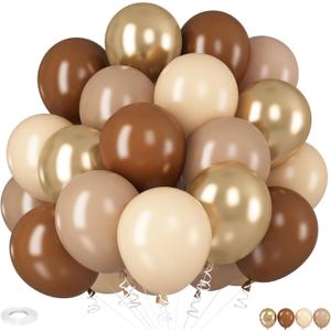 HILAVO Brown Gold Balloons, 12 inch Double Stuffed Brown Gold and Cream Beige Balloons for Neutral Baby Shower Boho Wedding Birthday Party Decorations (35PC)