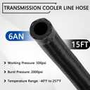 6AN Automatic Transmission Cooler Kit Compatible with 4L60E 4L65E - Nylon Braided Fuel Line Hose Kit with Separator Clamp - 15FT Black