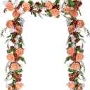 Lvydec 2 Pack Artificial Peony Flower Garland - 6ft Silk Peony Orange Flower Garland Arch Flower Vine for Wedding Party Table Decoration (Orange)