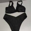 geluboao Bikini Set for Women Solid V Neck Knot Front Push Up High Leg Thong Two Piece Swimsuit (Large, Black)