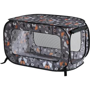 Beatrice Home Fashions Portable, Collapsible, Pop Up Kennel Travel Cat and Dog Crate, 32.5" L x 19.5" W x 19.5" H, Face of Love