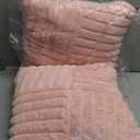 All Smiles Valentine's Day Couch Decorative Throw Pillow Covers 18x18 Set of 2 Faux Fur Plush Soft Fluffy Velvet Cushion Case Cozy Fuzzy Striped Pillowcase Home Decor for Bed Sofa Living Room,Pink