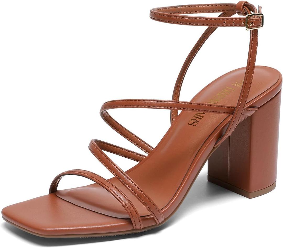 DREAM PAIRS Women's Heels Chunky Block Strappy Square Open Toe Ankle Buckle 3.15 Inch Heeled Sandals Wedding Party Dress Prom Shoes 8