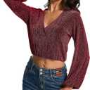 YYA Women's Sparkly Tops for Women Ruffle Sparkly Shiny Turtle Neck Shirts Long Sleeve Slim Fitted Tops (Large)