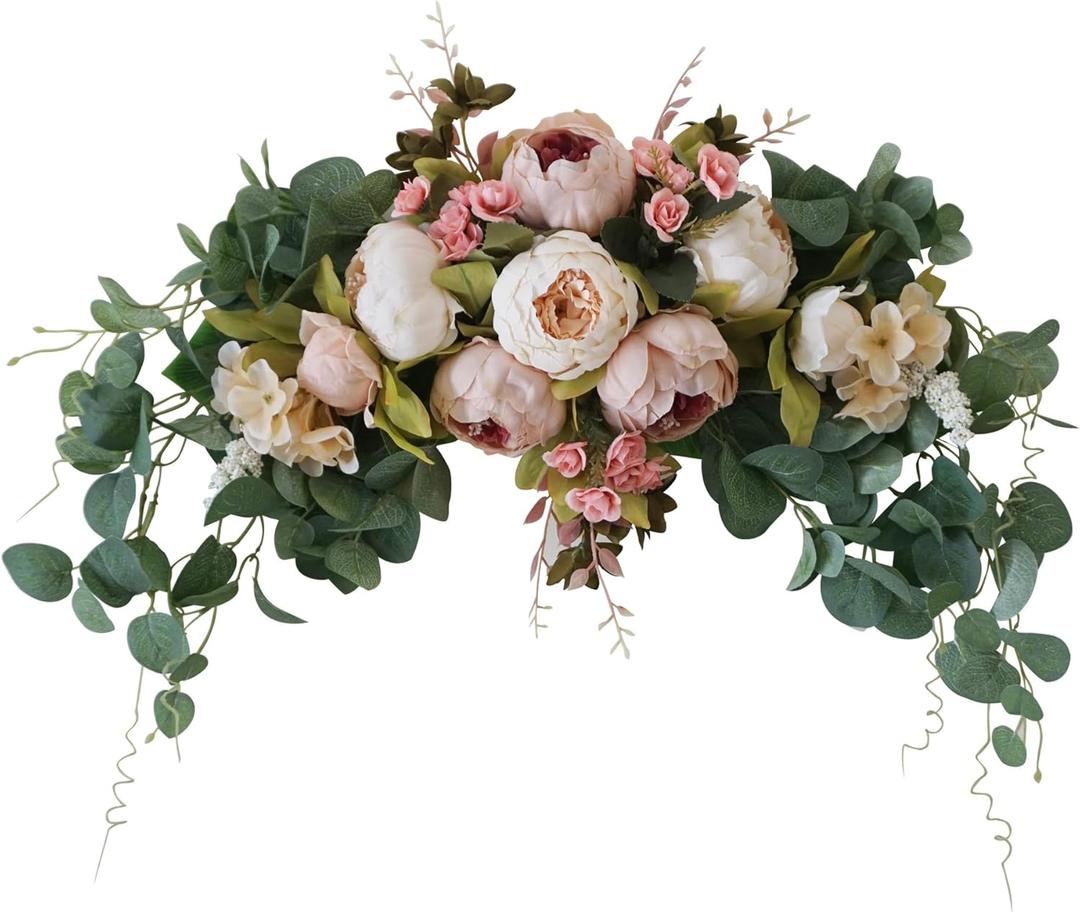 H&S BRIDAL Wedding Arch Flowers, 30 Inch Rustic Artificial Floral Swag for Door Lintel, Green Leaves Rose Peony Sunflowers Table Centerpieces Home Decoration
