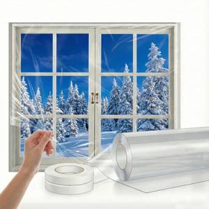 Window Insulation for Winter: 48 inch x 30 FT Window Plastic for Winterizing, Crease-Free, Transparent Thickened Eva Window Film with Upgraded Double-Sided Tape for Plastic Window Covering for Winter