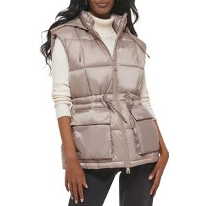 Levi's Women's Quilted Megan Hooded Puffer Jacket, Light Grey Vest, X-Small