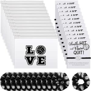 Juexica 36 Pcs Volleyball Team Gifts Volleyball Party Favors Include 12 Bracelets, 12 Scrunchies, 12 Bags for Women Players, Sports Lovers, Sport Themed Supplies Bulk(Black and White)