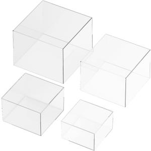4 Clear Acrylic Boxes for Display as Buffet Risers and Stands, Food Display Risers for Party, Buffet Table, Food Stands for Display Party (Standard, 4Pcs, Clear)