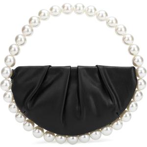 CARIEDO Pearl Soft Face Pleated Handbag Advanced Evening Bag Party Prom Bride Purse Phone Clutch Purse (Black)