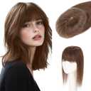 S-noilite Hair Toppers for Women Real Human Hair, 100% Human Hair Toppers with Bangs for Thin Hair,3.5"*4.7" Handmade Nature-mimicking Scalp Base 10” Dark Brown