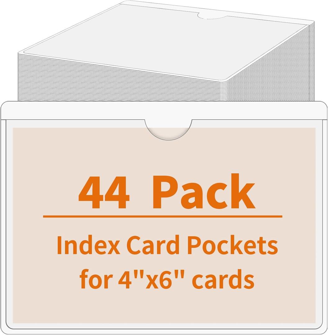 44 Pack Storage Bins Labels, 4x6 Photo Sleeves, Clear Index Card Holder, Plastic Adhesive Pockets for Tote Cards Organizing Bins Box Drawer (46 inch)